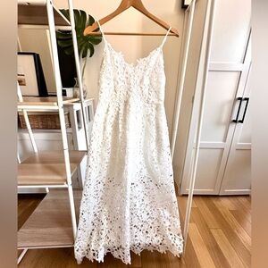 White A-line Midi lace eyelet dress